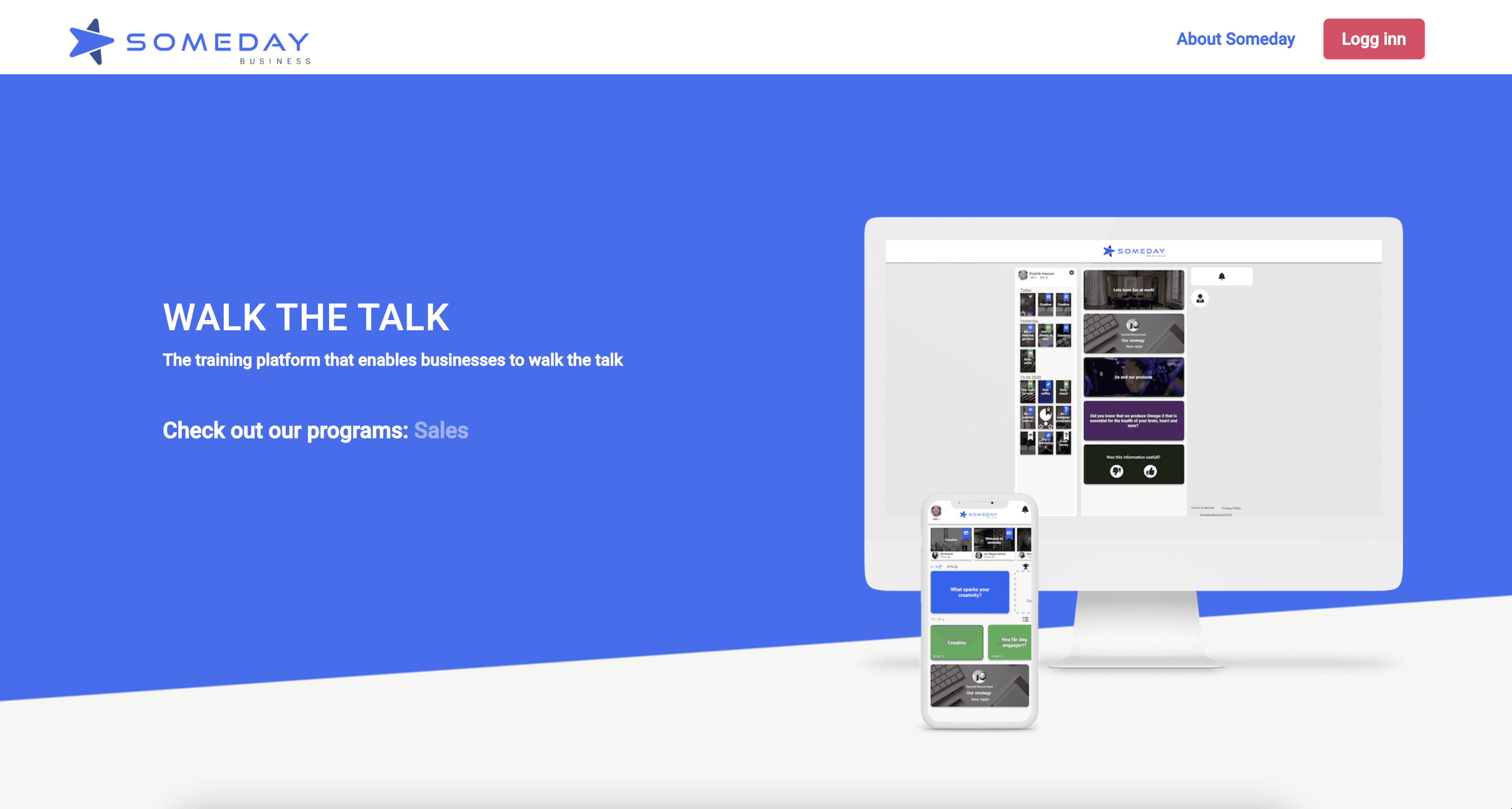 Someday Business nettside — Walk the Talk treningsplattform