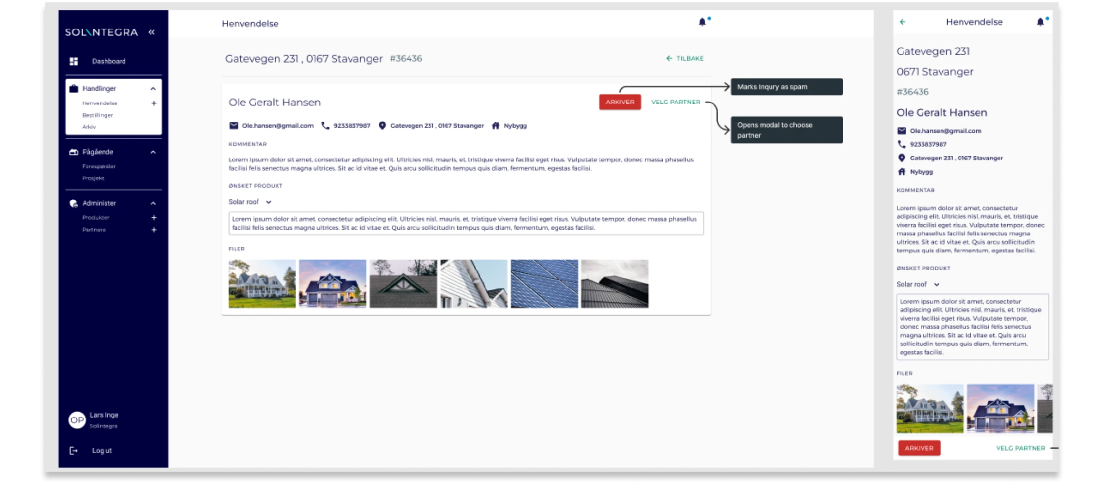 Solintegra B2B-plattform — desktop og mobilvisning side om side