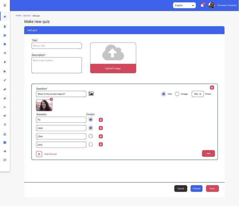 Someday quiz-funksjonen — opprett quiz med spørsmål og svaralternativer