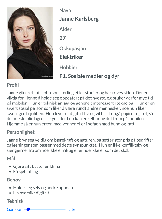 Bruker-persona: Janne Karlsberg, 27, elektriker