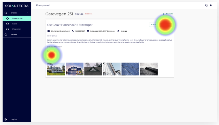 Heatmap på forespørsels-detaljsiden — brukerens fokuspunkter